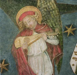 Ange musicien jouant de la mandore, détail de la voûte de la crypte