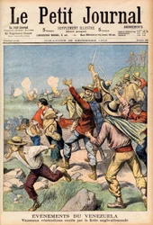 Intervention anglo-allemande au Venezuela en 1902-1903 - Première page du "Le Petit Journal" du 28 décembre 1902 : événements au Venezuela : bateaux vénézuéliens coulés par la flotte anglaise et allemande (gravure)