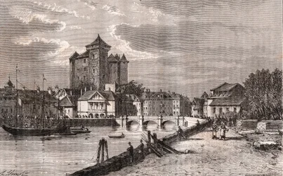 Annecy - Auvergne-Rhône-Alpes - gravure dans «La France illustrée: géographie, histoire, administration statistique» par V.A. Malt-Brown. 1884