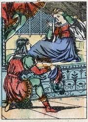 Illustration anonyme pour « La Belle au bois dormant », conte de Charles Perrault (1628-1703), écrivain français. Gravure sur bois de l