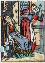 Illustration anonyme pour "La Belle au bois dormant", conte de Charles Perrault (1628-1703), écrivain français. Gravure sur bois de l