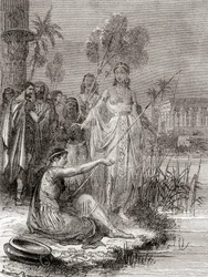Antoine et Cléopâtre pêchant avec une flottille de petites embarcations sur le Nil, de Les Merveilles de la Science, publié c.1870