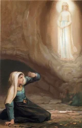 Apparition de la Vierge Marie à Bernadette Soubirous (1844-1879) dans la grotte de Lourdes, Hautes-Pyrénées (65)
