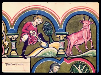 Avril : Un paysan creusant, du Psautier de Sainte Élisabeth