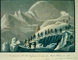 Ascension de M. De Saussure au sommet du Mont Blanc en 1787, extrait de A Narrative of an Ascent to the Summit of Mont Blanc par Charles Fellows (1799-1860), publié en 1827