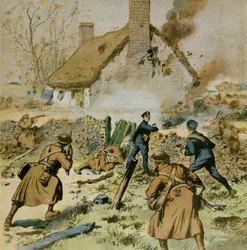 Attaque par la police et les troupes britanniques sur une ferme occupée par le Sinn-Fein, couverture du Petit Journal, 5 décembre 1910