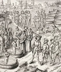 Baptême des Saxons conquis par Charlemagne, de la Vie militaire et religieuse au Moyen Âge par Paul Lacroix, publié à Londres vers 1880