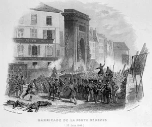 Barricade de la Porte Saint Denis (23 juin 1848) - dans "Fastes des Gardes nationales de France"