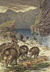 Bataille entre mammouths et tigres à dents de sabre, de Le Monde Avant la Création de l