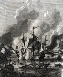 Bataille de Lagos, bataille navale pendant la guerre de Neuf Ans, le 27 juin 1693 (gravure)