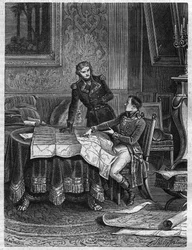 Bonaparte (1769-1821) indiquant au général Jean Joseph Dessolles (1767-1828) un plan de campagne pour l
