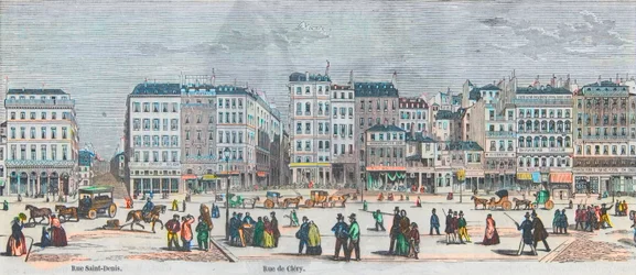 Boulevard Saint-Denis et Boulevard Bonne-Nouvelle - Rue Saint-Denis - Rue de Cléry - Gravure dans "Tableau-de-Paris" par Edmond Texier 1852