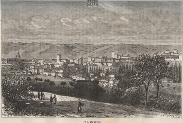 Cahors - Lot - Midi-Pyrénées - gravure dans « La France illustrée : géographie, histoire, administration statistique » par V.A. Malt-Brown. 1884