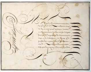 Calligraphie : Charte manuscrite de ronde financière vers la seconde moitié du XVIIe siècle par Louis Senault