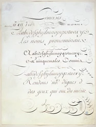 Calligraphie : Pièce manuscrite représentant le principe de trois écritures françaises, vers la fin du XVIIIe siècle par André Tardieu