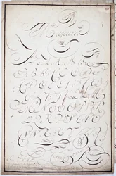 Calligraphie : Planche de lettres capitales dites majeures bâtardes, calligraphiées le 5 avril