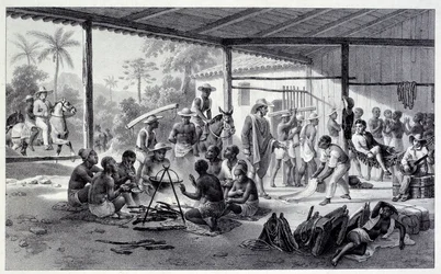 Campement de personnes noires au Brésil. Gravure du XIXe siècle. Chartres, musée des Beaux-Arts