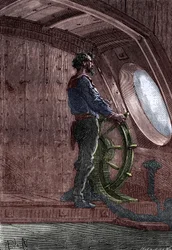 Capitaine Nemo à la barre du Nautilus, tiré de "Vingt mille lieues sous les mers" de Jules Verne.