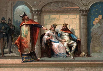 Caribert ou Cherebert, roi de Paris (561 - 567). Chromolithographie de la fin du 19e siècle