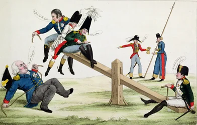 Caricature représentant Louis XVIII (1755-1824) Napoléon (1769-1821) et les Alliés à l