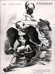 Caricature de Jean Baptiste François Bressant (1815-86) en Don Carlos dans 
