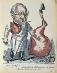 Caricature de Napoléon III en boucher de chevaux pendant le siège de Paris, 1870
