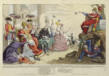 Caricature des Bulles Papales du XVIIIe siècle (gravure en couleur)