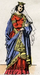 Dynastie carolingienne : Portrait de Richarde de Souabe (841-v. 896) Reine des Francs épouse de Charles III le Gros (839-888). Imagerie d
