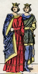 Dynastie carolingienne : Portraits de Louis III (v. 863-882), roi des Francs de 879 à 882 et de Carloman II (867-884), roi des Francs de 879 à 884. Imagerie d