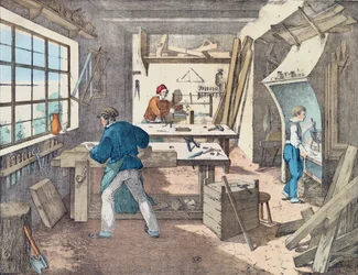 Atelier de charpentiers, vers 1860