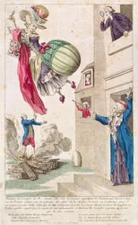 Caricature ridiculisant la mode et les vols en ballon, vers 1783-4