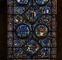 Cathédrale de Chartres, vitrail : vie de Saint Eustache, bas détail