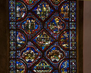 Cathédrale de Chartres, vitrail : vie de Noé, détail (centre)
