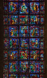 Cathédrale de Chartres, vitrail : vie de saint Fulbert, évêque de Chartres au XIe siècle, détail