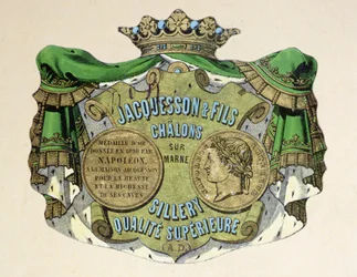 Étiquette de champagne pour Jacquesson & Fils, Champagne Sillery Marque, milieu du 19e siècle