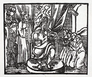 Charlemagne adoube les chevaliers Reynauld, Guichard, Alard et Richardet, fils du duc d