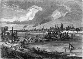 Chemin de fer de ceinture de Paris : pont en construction sur la Seine à Billancourt