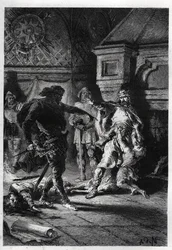 Childebert Ier (vers 498-558) lors du meurtre des héritiers de ses frères en 526 - Childebert Ier fit massacrer par Clotaire (Clothaire) les enfants de leur frère Clodomir, roi d