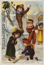 Enfants construisant un bonhomme de neige, Perles Du Japon