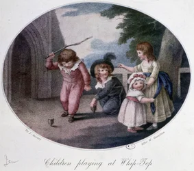 Enfants jouant à la toupie