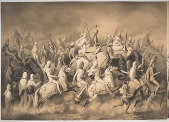 Chir Singh, Maharajah des Sikhs et roi du Pendjab avec sa suite chassant près de Lahore, de 