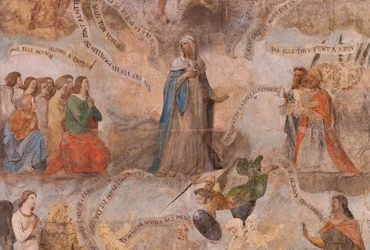 Église Saint-Jean-Baptiste. Intérieur. Chapelle Saint-Fursy. Peintures murales. La glorification de Marie (fresque dite de la bonne mort). Début 17ème siècle.