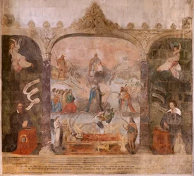 Église (Église Saint-Jean-Baptiste). Intérieur. Chapelle Saint-Fursy. Peintures murales. La glorification de Marie (fresque dite de la bonne mort). Début 17ème siècle.