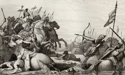 Clodion, le Velu (c.428-47) se retire sur le pont après sa défaite par Aetius, de 