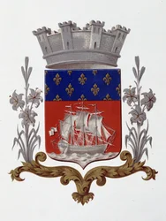 Armoiries de la Ville de Paris : Royauté (Louis XVIII et Charles X) - Lettres Patentes datées du 20 décembre 1917 - dans "Armorial National de France", par H. Traversier, Paris