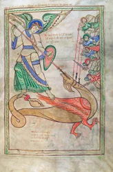 Saint Michel combattant le dragon, du Liber Floridus par Lambert de Saint-Omer vers 1120
