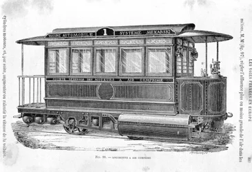 Locomotive de tramway à air comprimé - dans « Les nouvelles conquêtes de la science » par Louis Figuier