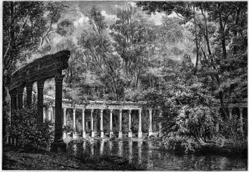 Colonnade corinthienne autour du bassin ovale dans le Parc de Monceau, Paris