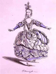Conception de costume pour Phrygienne, dans Dardanus, un livret de Leclerc de Labruère, composé par Jean-Philippe Rameau, fac-similé par A. Guillaumot Fils