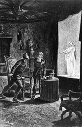 Le comte Franz de Telek pense voir son ancienne amante La Stilla, illustration pour Le Château des Carpathes de Jules Verne, publié par Hetzel, 1892